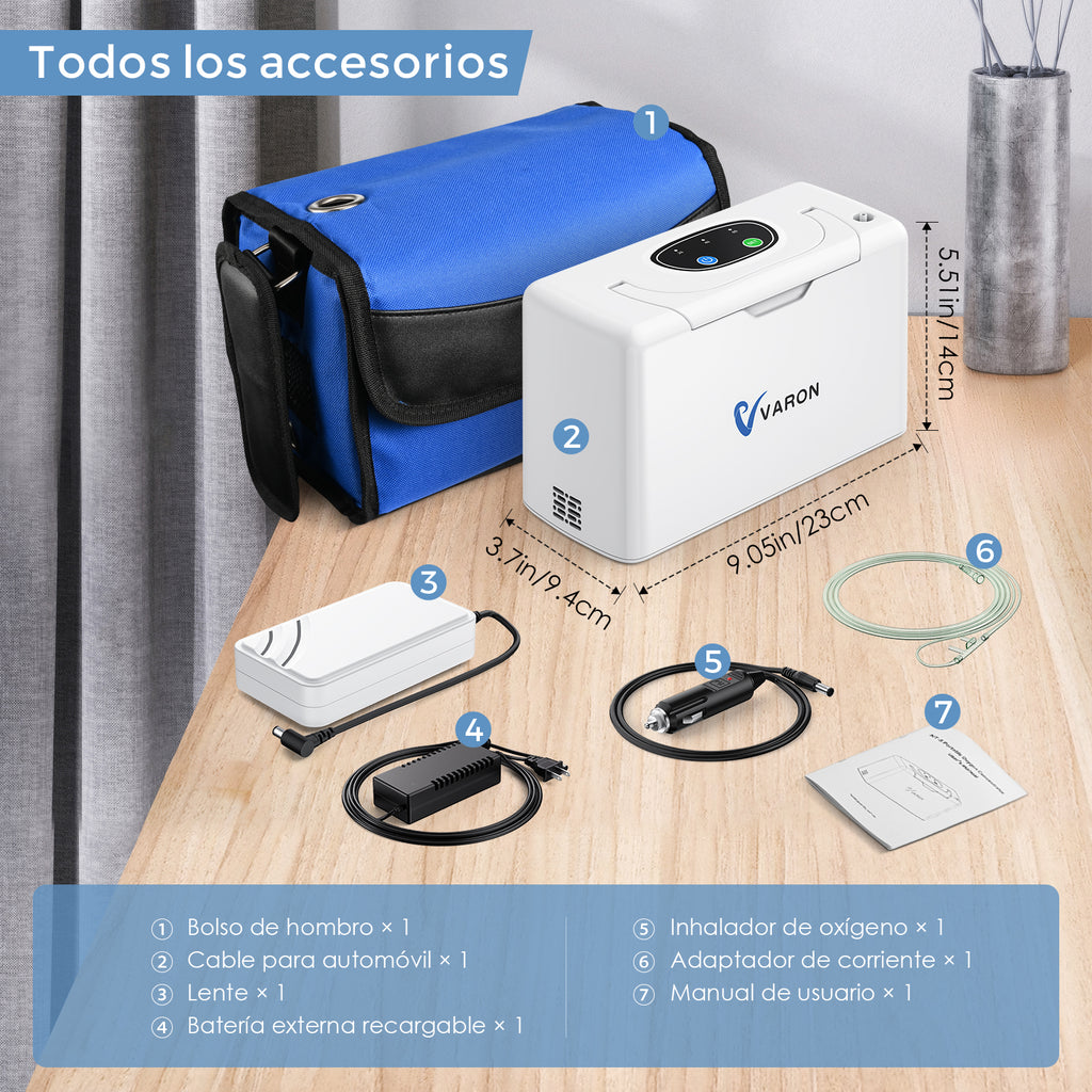 VARON VL-2 | Dispositivo de oxígeno portátil flujo continuo 3 L/min ligero y compacto CE
