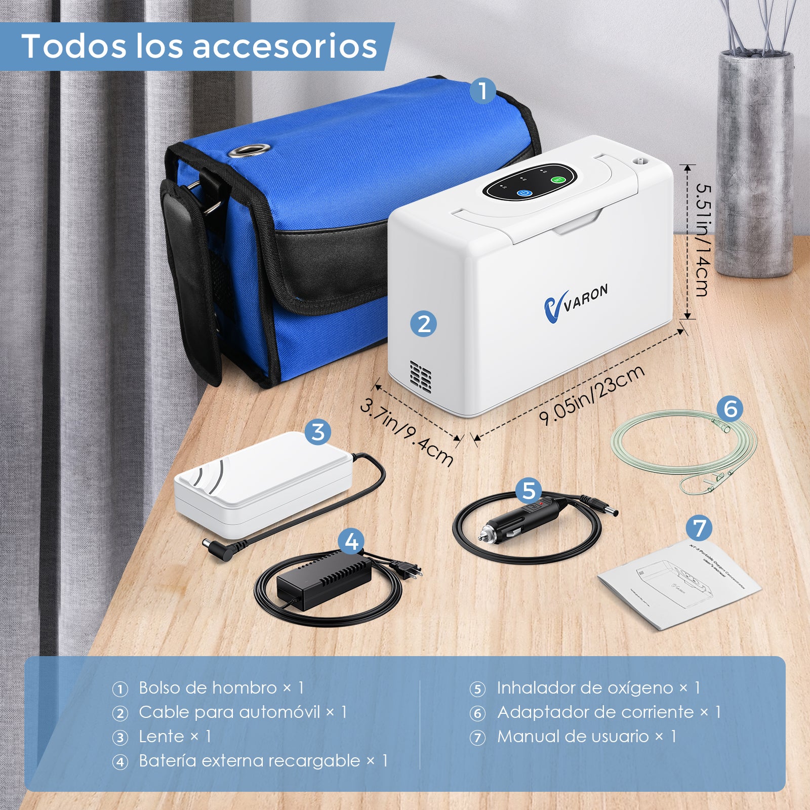 VARON VL-2 | Dispositivo de oxígeno portátil flujo continuo 3 L/min ligero y compacto CE