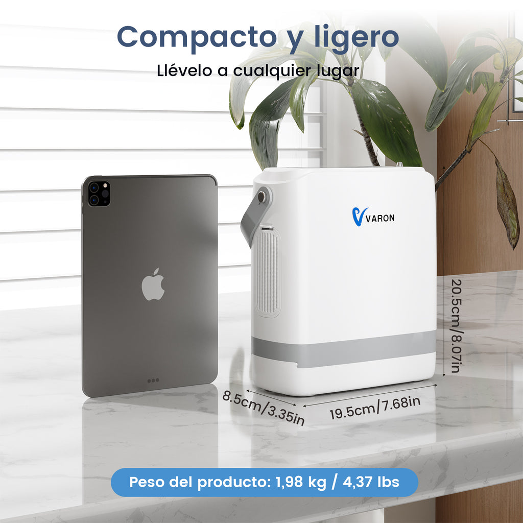 VARON VP-8G | Concentrador de Oxígeno Portátil flujo pulsado con 1–8 niveles ajustables CE