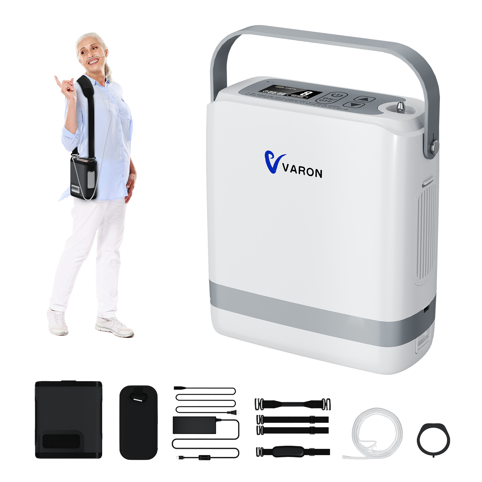 VARON VP-8G | Concentrador de Oxígeno Portátil flujo pulsado con 1–8 niveles ajustables CE