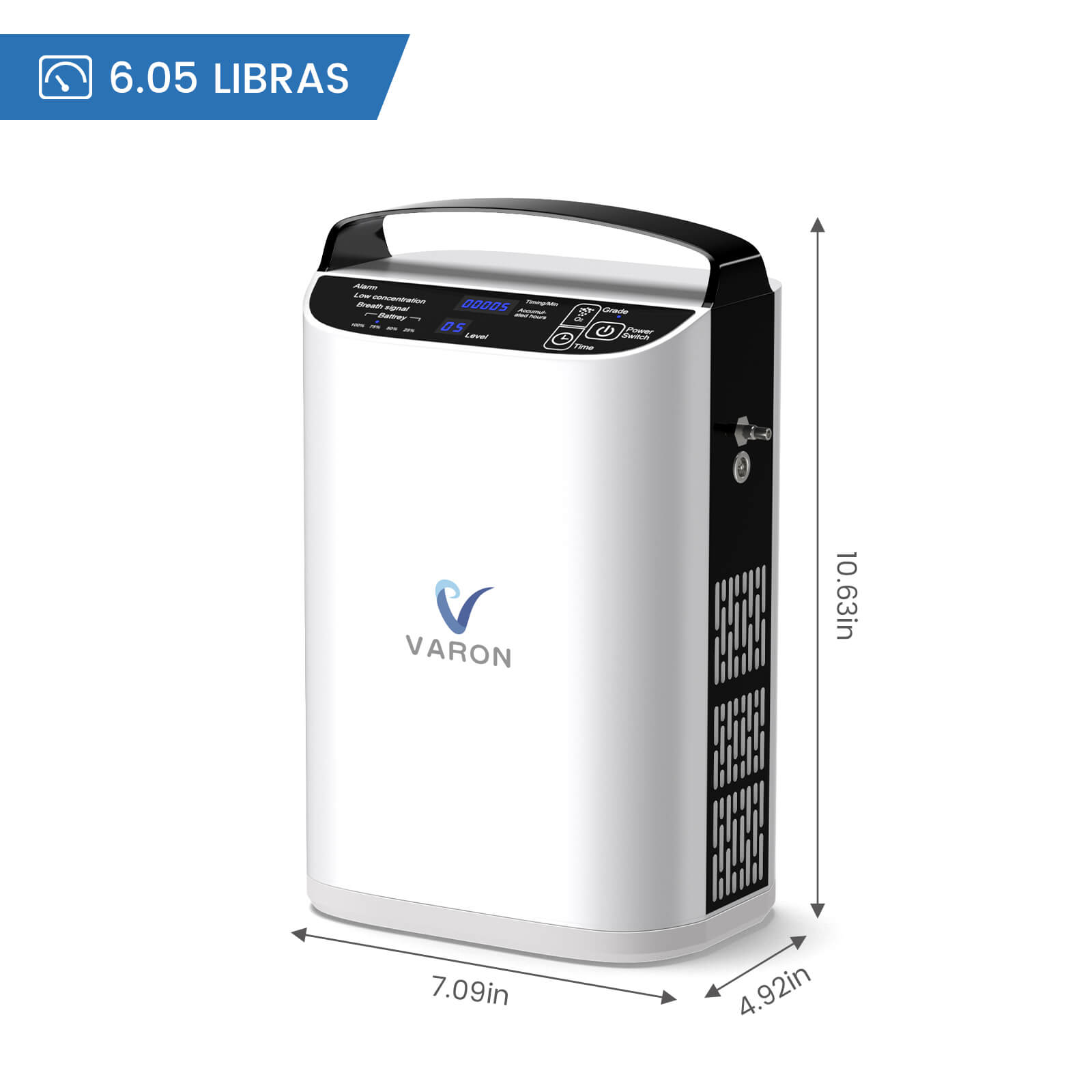 VARON VP-1 | Concentrador de oxígeno portátil de flujo pulsado  (1–5 niveles) para uso en casa y viaje CE