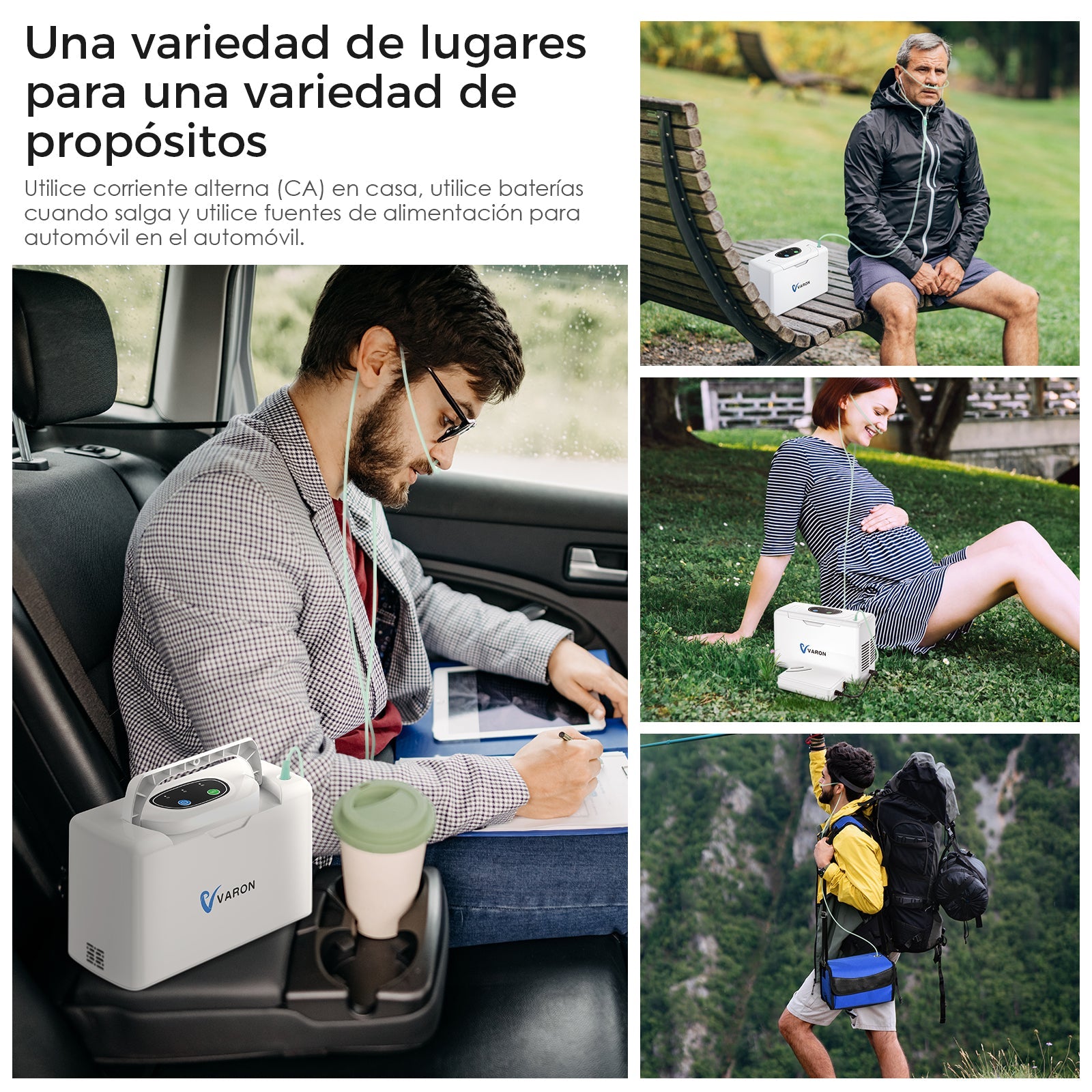 VARON VL-2 | Dispositivo de oxígeno portátil flujo continuo 3 L/min ligero y compacto CE
