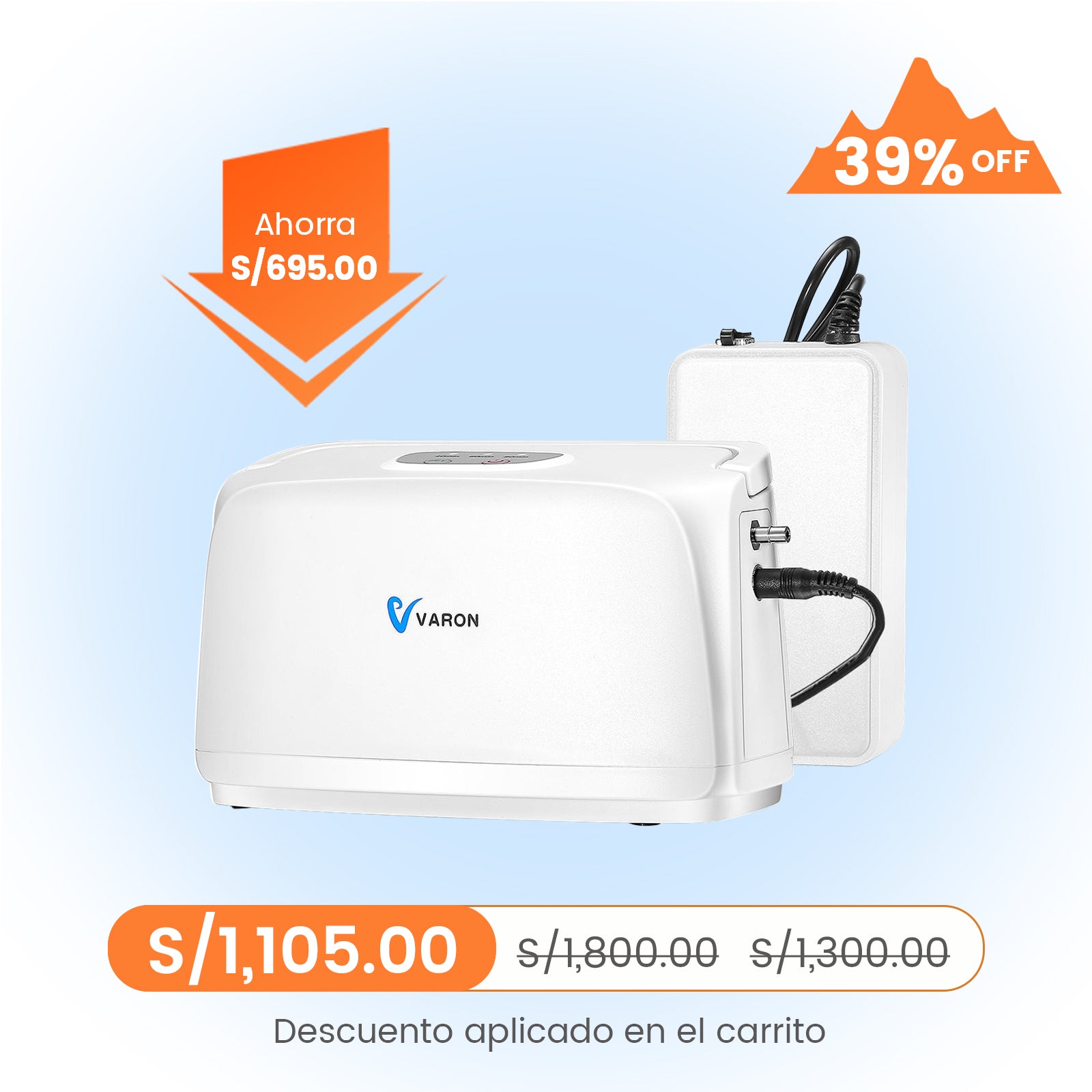 VARON VL-1 | Concentrador de Oxígeno de la Serie Ligera 3 L/min ideal para viajes CE ideal viaje