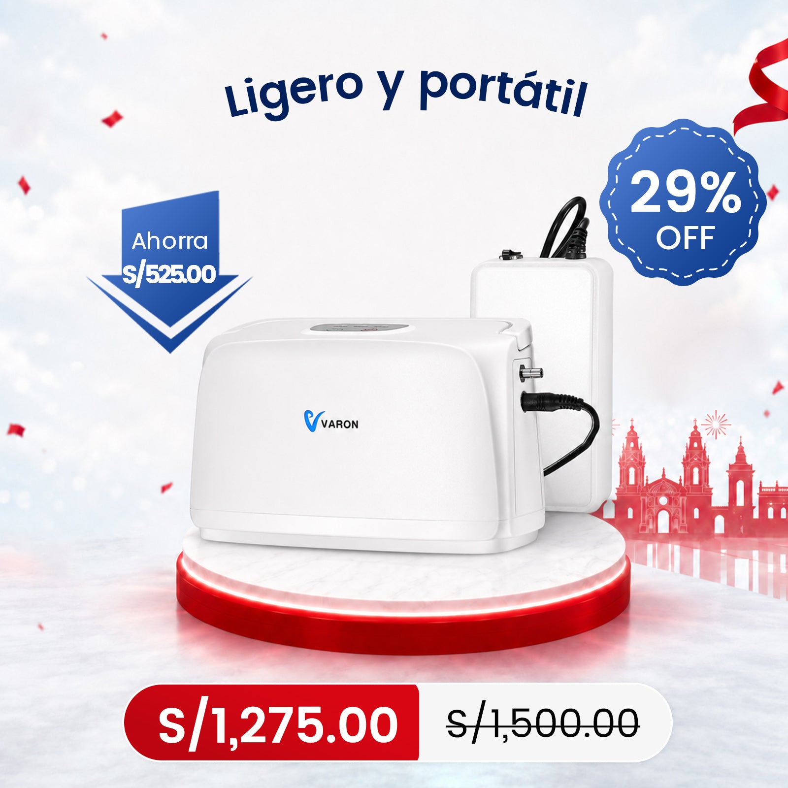 VARON VL-1 | Concentrador de Oxígeno Portátil Modo de Frecuencia Fija, Batería Recargable y Certificación CE