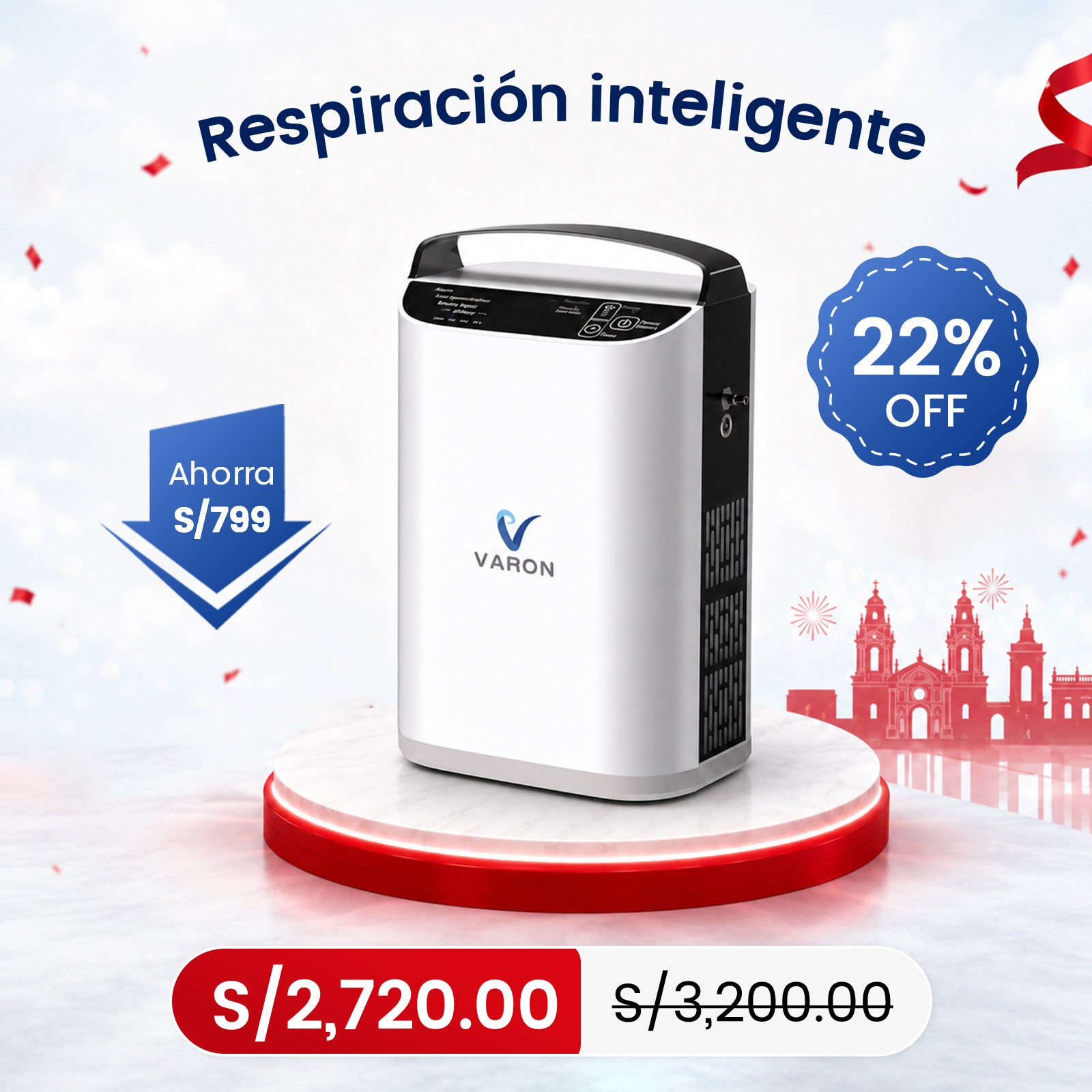 VARON VP-1 | Concentrador de oxígeno portátil de flujo pulsado  (1–5 niveles) para uso en casa y viaje CE