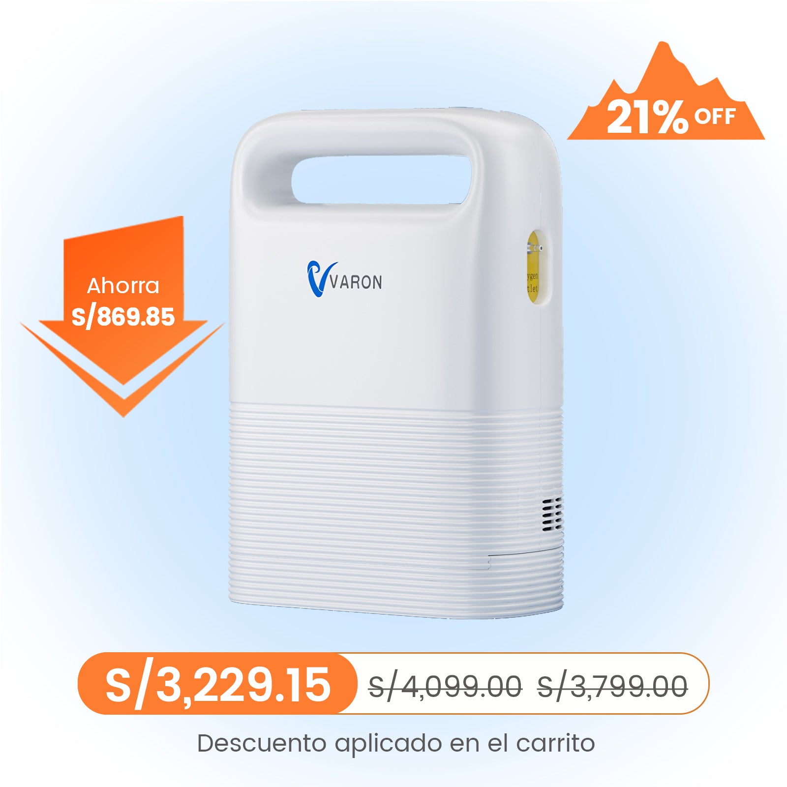 VARON VP-2 | Concentrador de oxígeno portátil  93% flujo pulsado 1–5 niveles CE