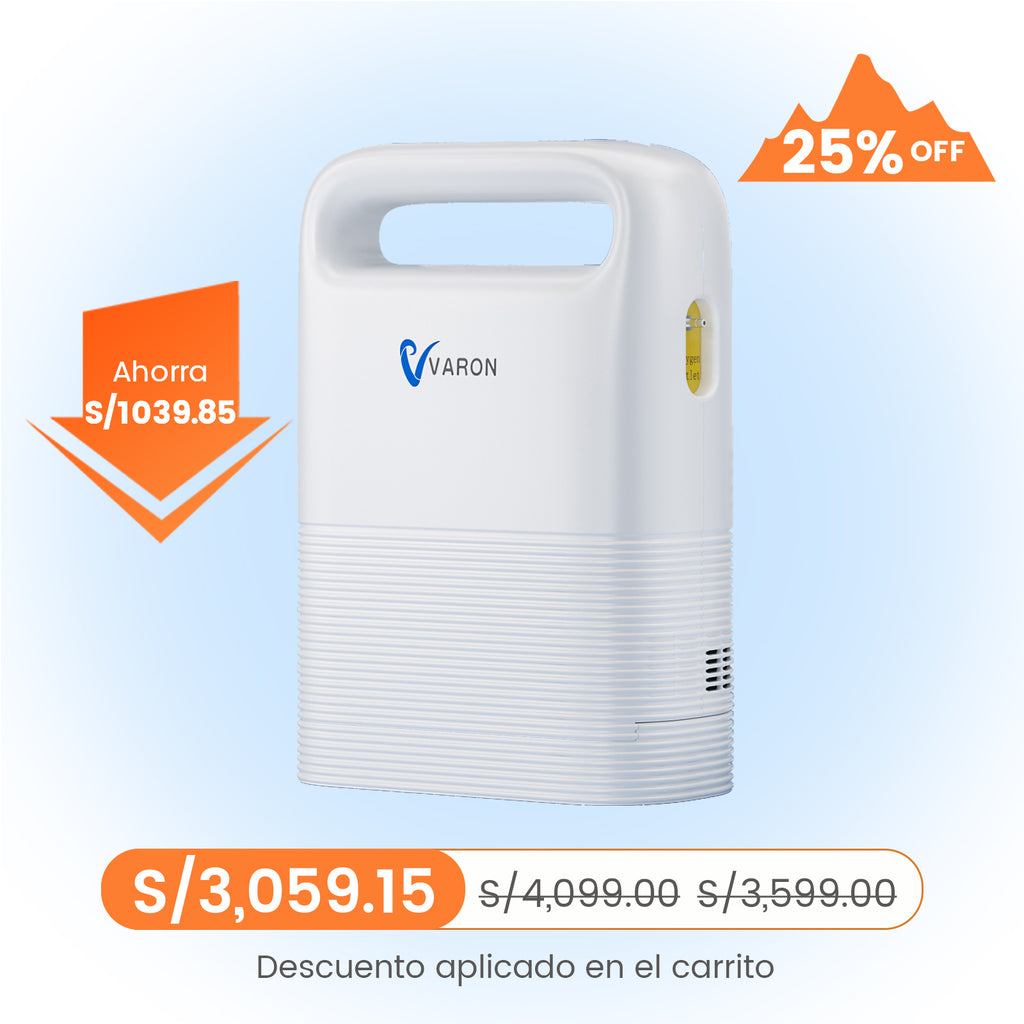 VARON VP-2 | Concentrador de oxígeno portátil  93% flujo pulsado 1–5 niveles CE
