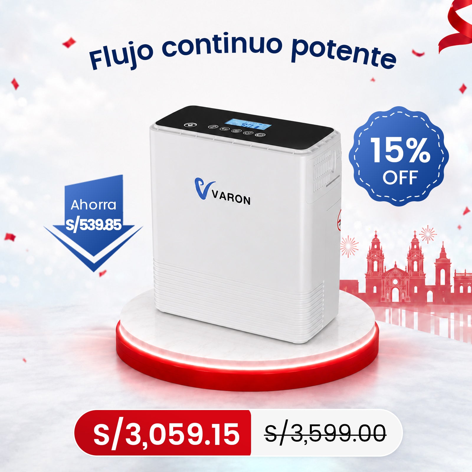 VARON VP-6 | Concentrador de oxígeno portátil de flujo continuo 1–6 L/min para uso diario CE