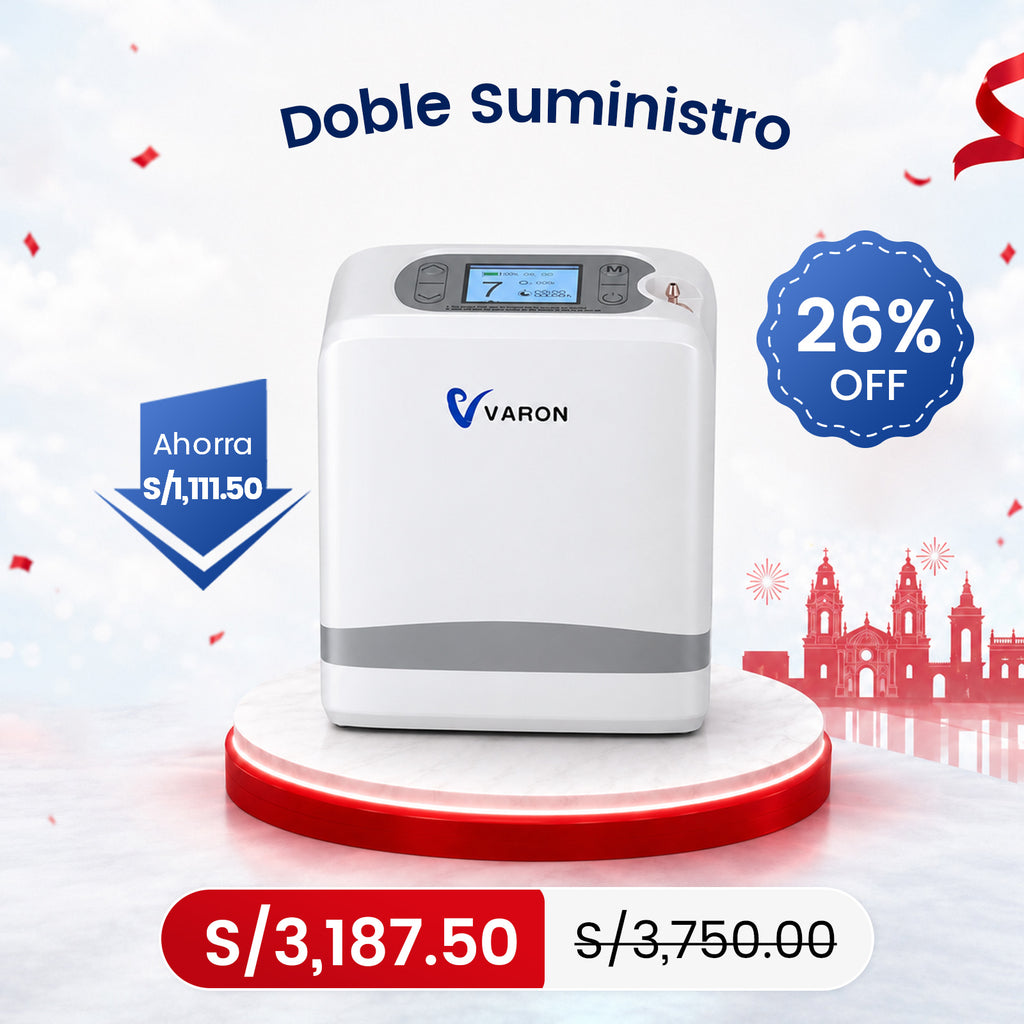 VARON VP-8 Lite Concentrador de Oxígeno Portátil 2 kg | Flujo por pulsos 1–7 | Uso doméstico y portátil