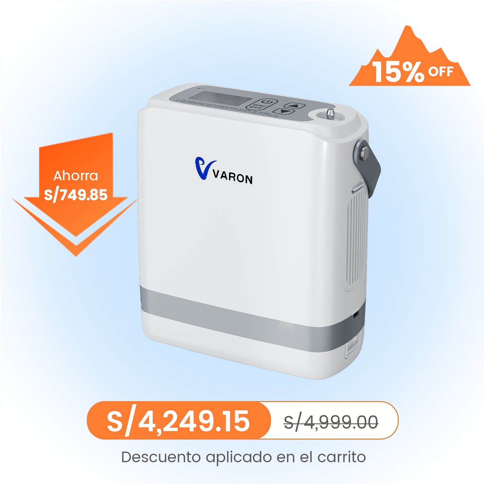 VARON VP-8G | Concentrador de Oxígeno Portátil flujo pulsado con 1–8 niveles ajustables CE