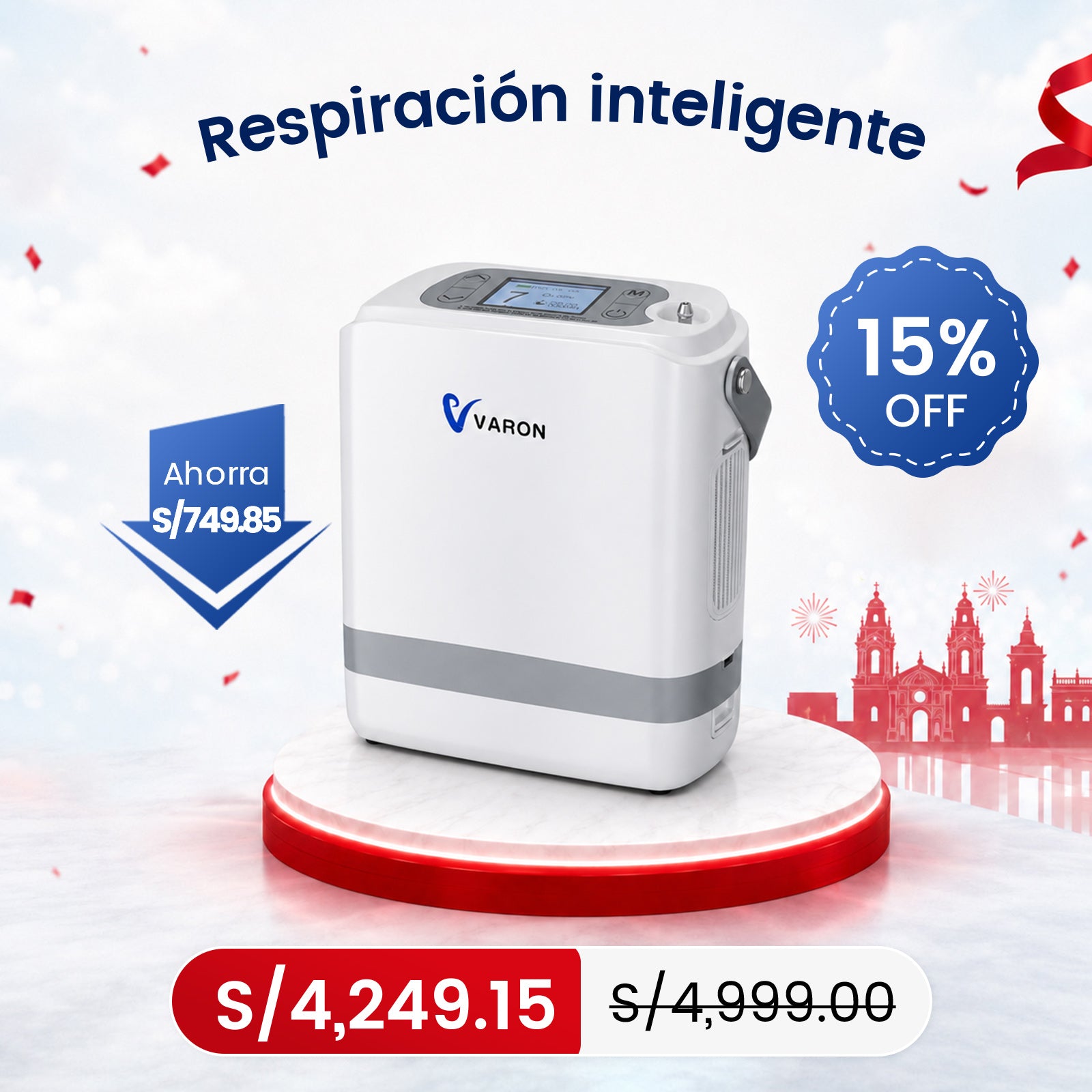 VARON VP-8G | Concentrador de Oxígeno Portátil flujo pulsado con 1–8 niveles ajustables CE