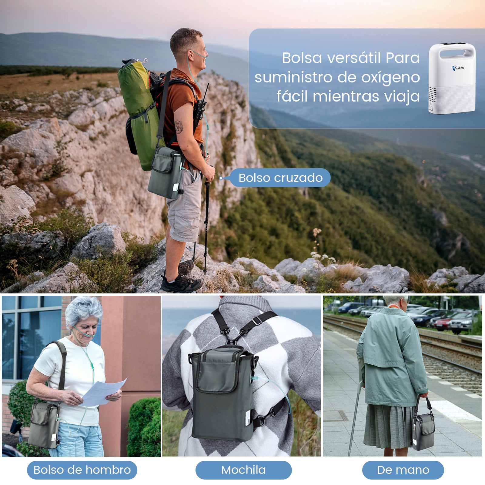 VARON VP-2 | Concentrador de oxígeno portátil  93% flujo pulsado 1–5 niveles CE