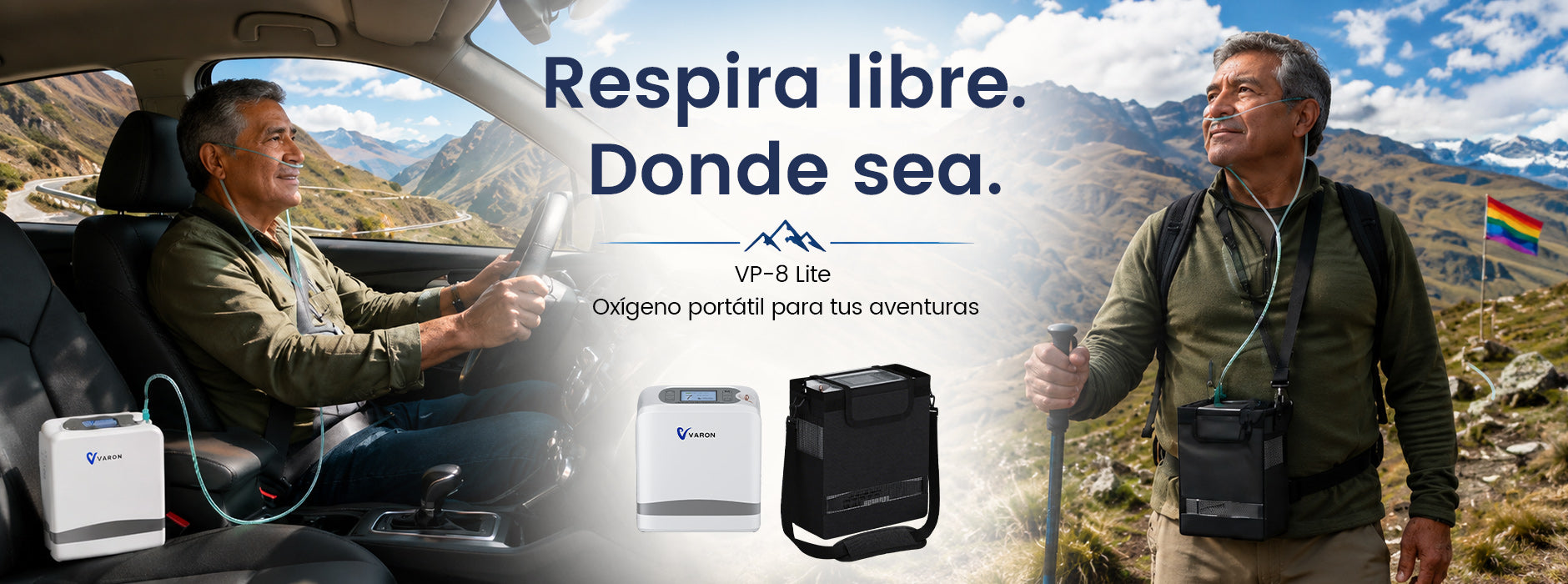 VARON VP-8 Lite Concentrador de Oxígeno Portátil 2 kg | Flujo por pulsos 1–7 | Uso doméstico y portátil