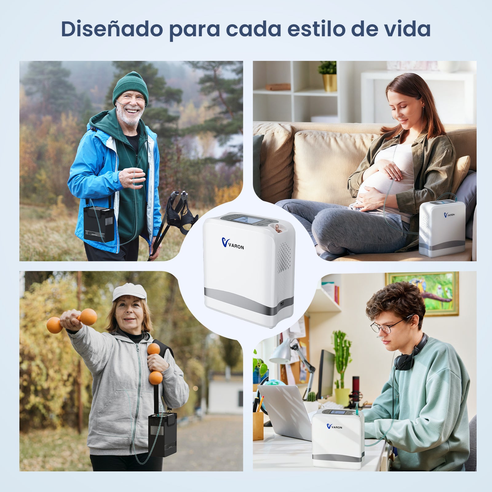 VARON VP-8 Lite Concentrador de Oxígeno Portátil 2 kg | Flujo por pulsos 1–7 | Uso doméstico y portátil