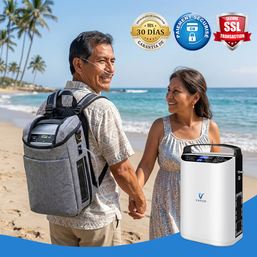 VARON VP-1 | Concentrador de oxígeno portátil de flujo pulsado  (1–5 niveles) para uso en casa y viaje CE