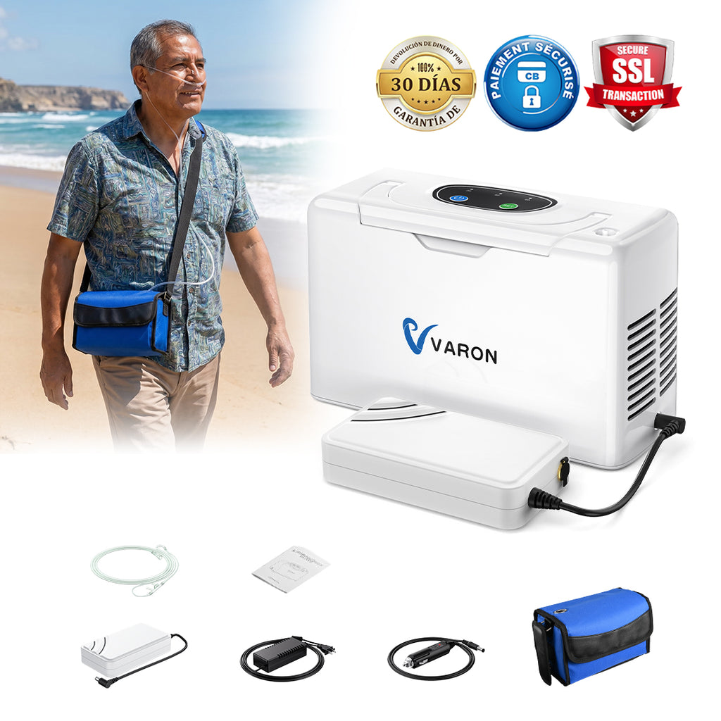 VARON VL-2 | Dispositivo de oxígeno portátil flujo continuo 3 L/min ligero y compacto CE