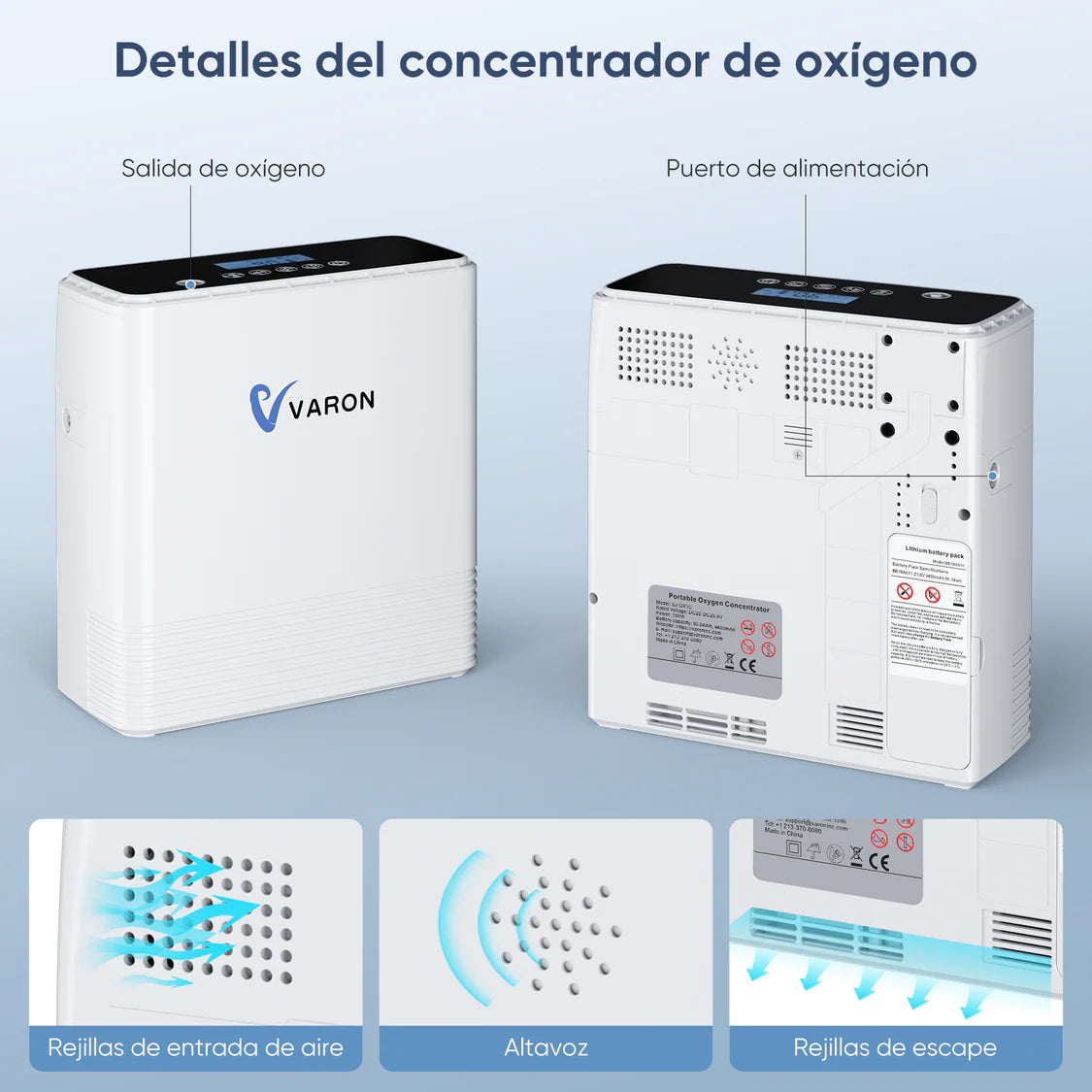 VARON VP-6 | Concentrador de oxígeno portátil de flujo continuo (1-6 configuraciones)