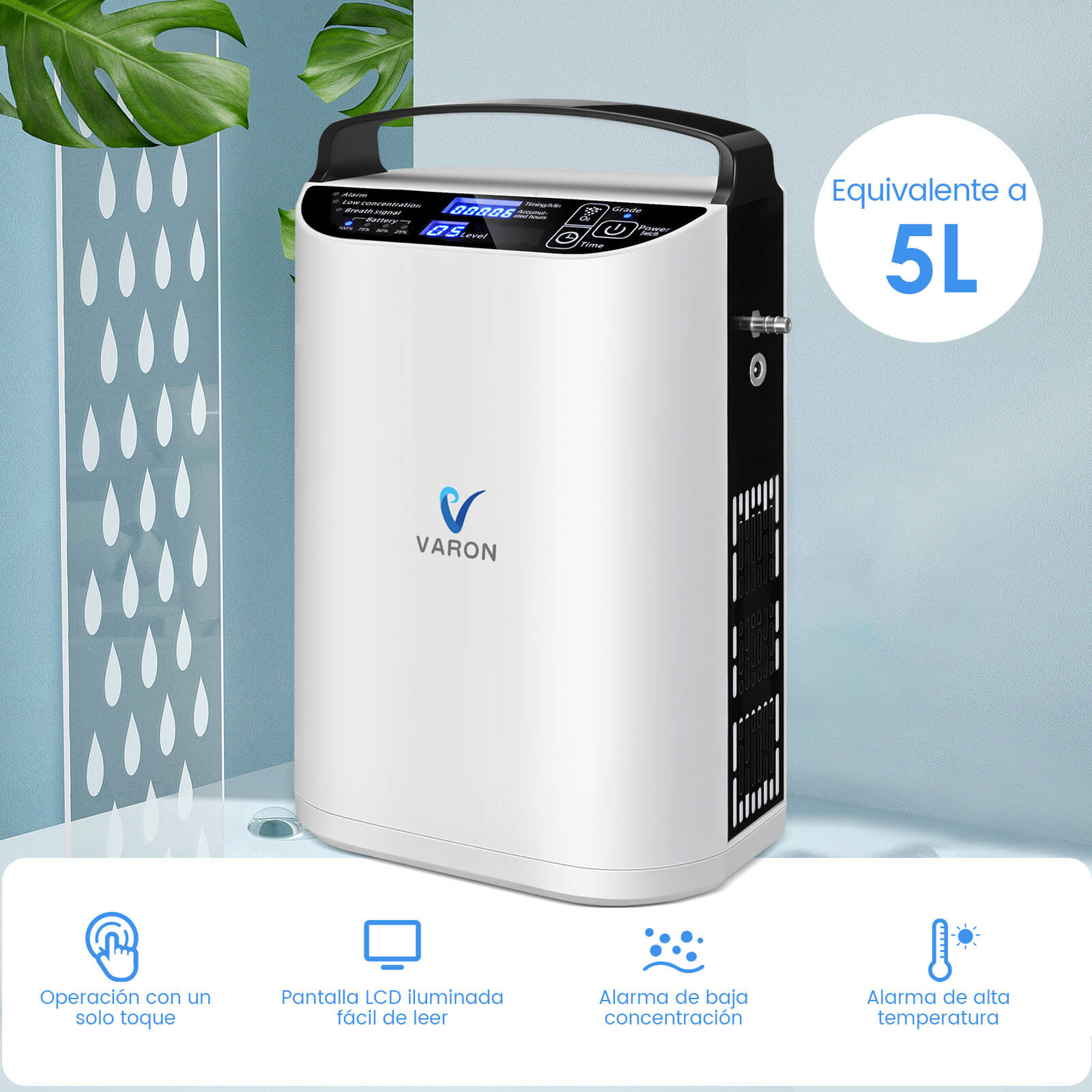 VARON VP-1 | Concentrador de oxígeno portátil de flujo pulsado (1–5 niveles) para uso en casa y viaje CE