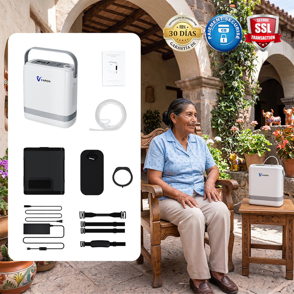 VARON VP-8G | Concentrador de Oxígeno Portátil flujo pulsado con 1–8 niveles ajustables CE