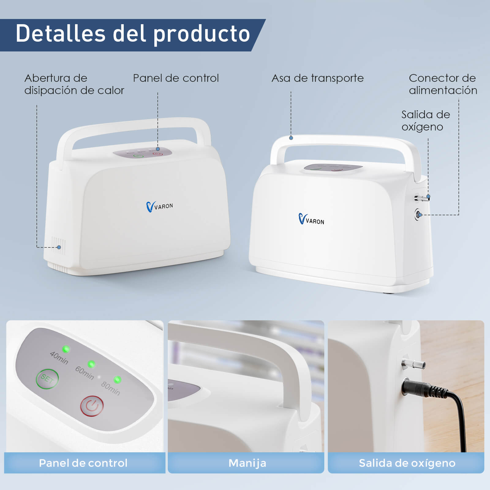 VARON VL-1 | Concentrador de Oxígeno de la Serie Ligera 3 L/min ideal para viajes CE ideal viaje