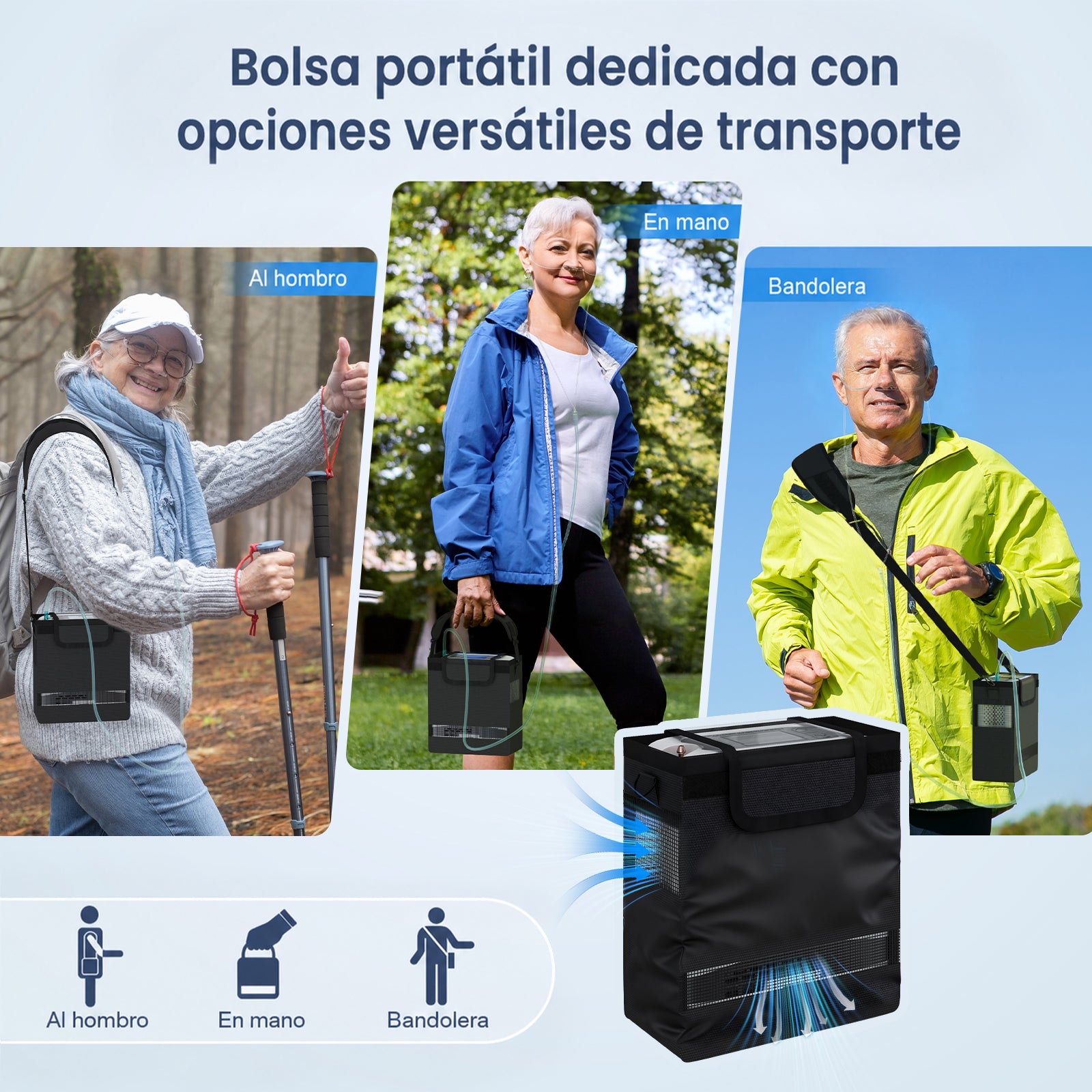 VARON VP-8 Lite Concentrador de Oxígeno Portátil 2 kg | Flujo por pulsos 1–7 | Uso doméstico y portátil
