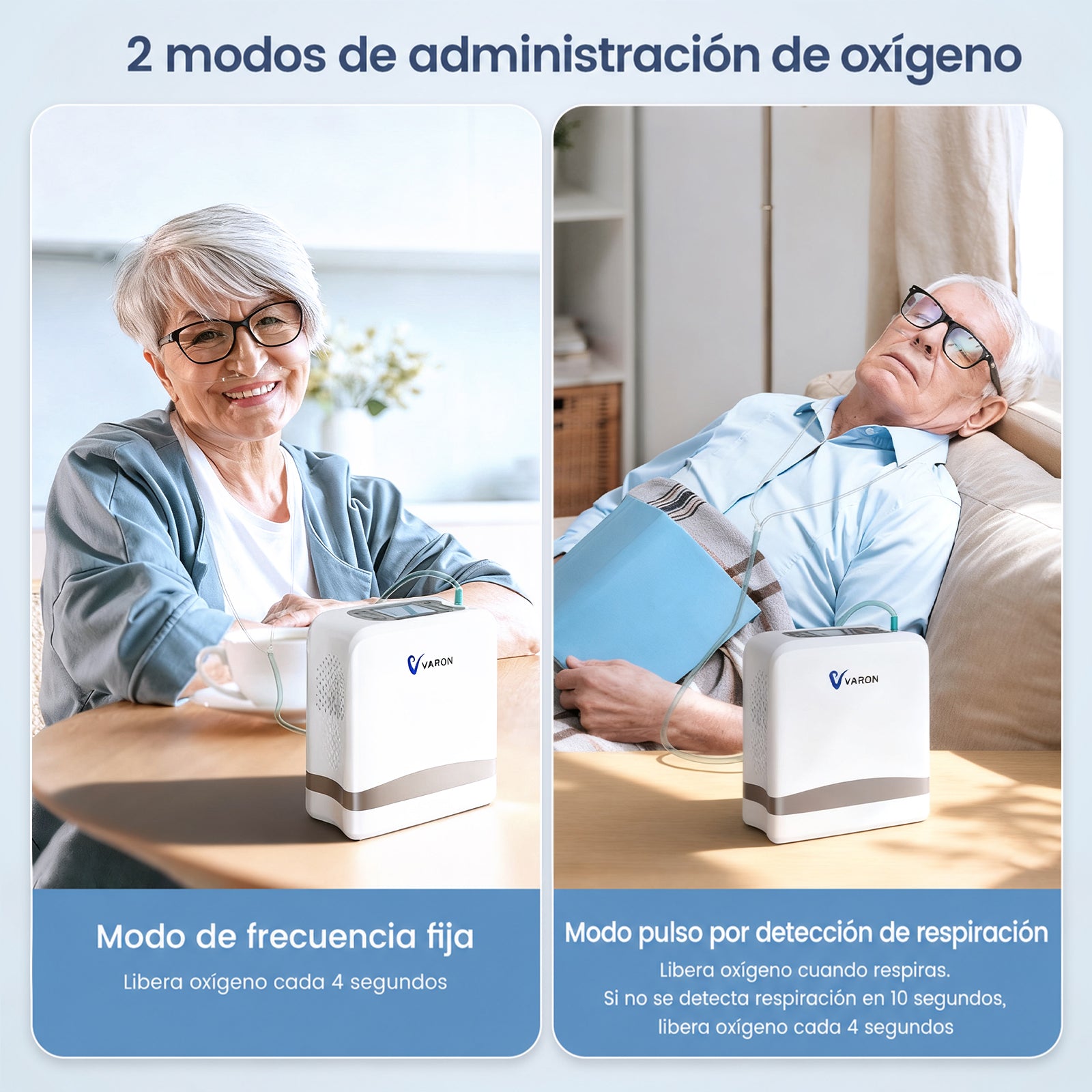 VARON VP-8 Lite Concentrador de Oxígeno Portátil 2 kg | Flujo por pulsos 1–7 | Uso doméstico y portátil