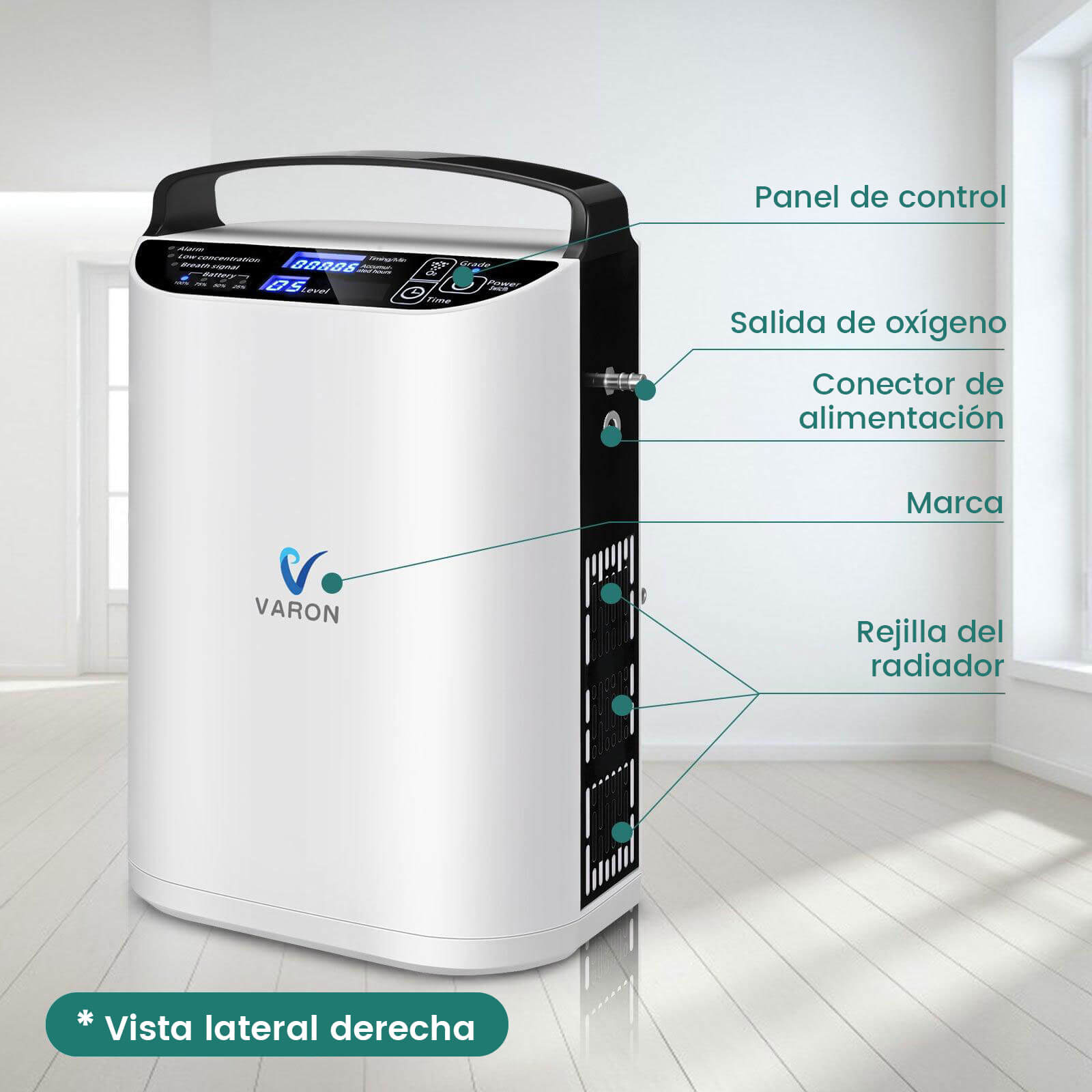 VARON VP-1 | Concentrador de oxígeno portátil de flujo pulsado  (1–5 niveles) para uso en casa y viaje CE