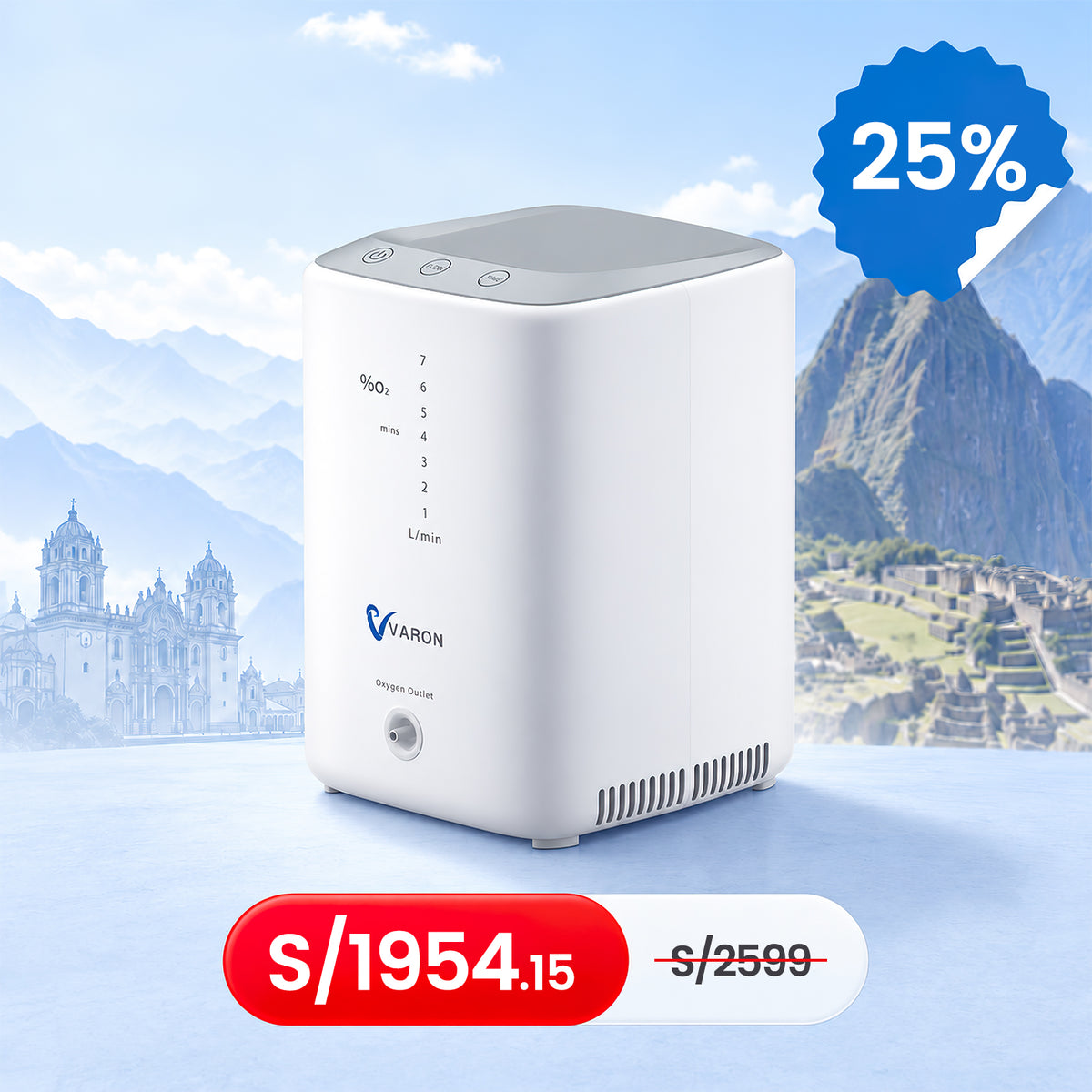 VARON VH-3 | Concentrador de Oxígeno para Hogar, Flujo Continuo 1-7L Ajustable, Control Remoto y Temporizador, Certificado CE