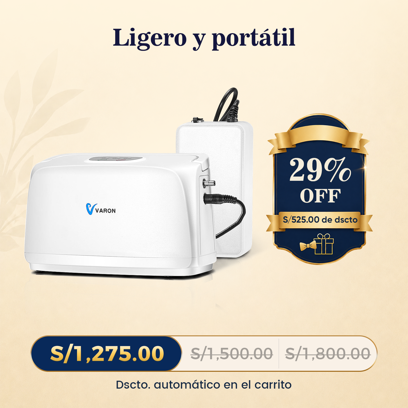 VARON VL-1 | Concentrador de Oxígeno Portátil Modo de Frecuencia Fija, Batería Recargable y Certificación CE