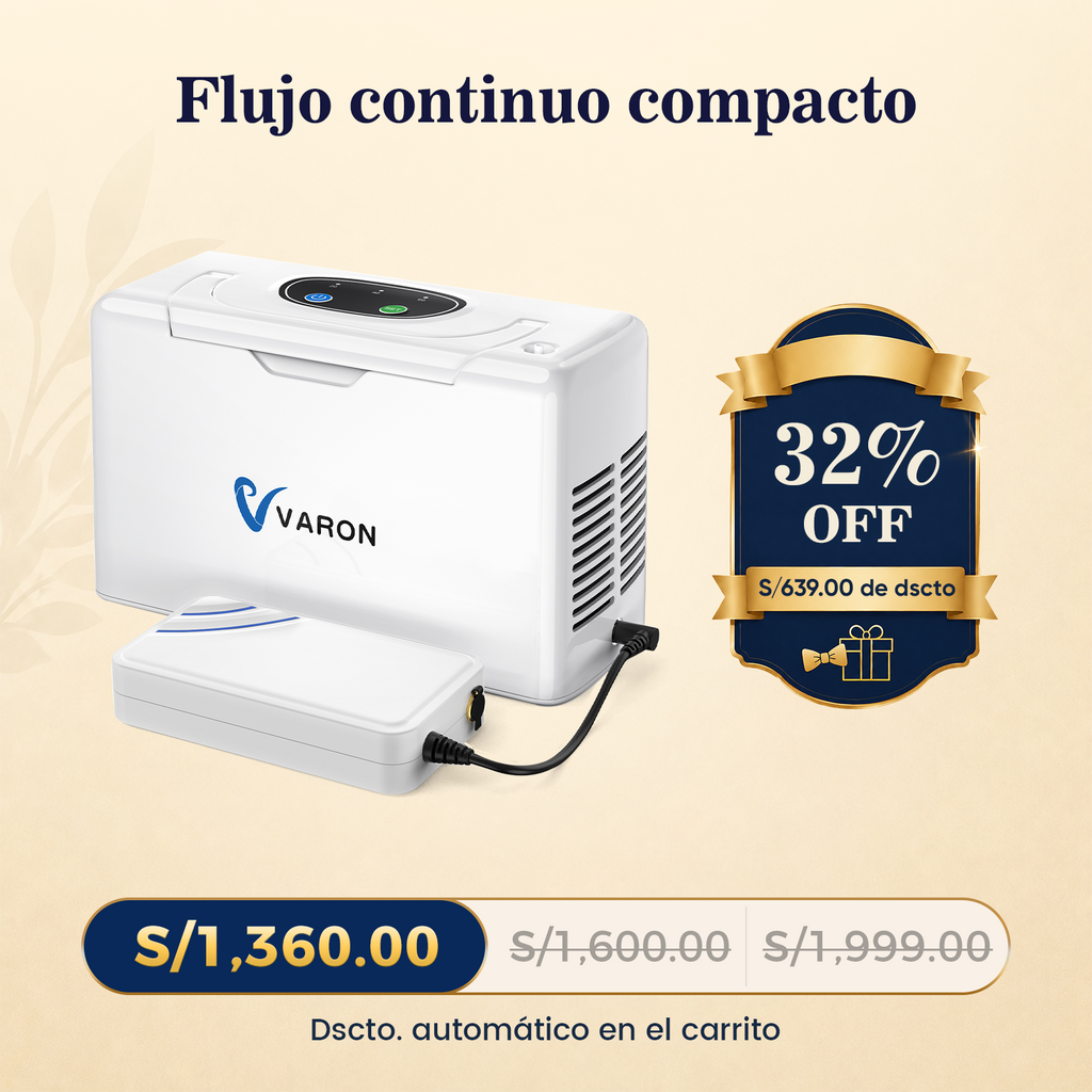 VARON VL-2 | Dispositivo de oxígeno portátil flujo continuo 3 L/min ligero y compacto CE