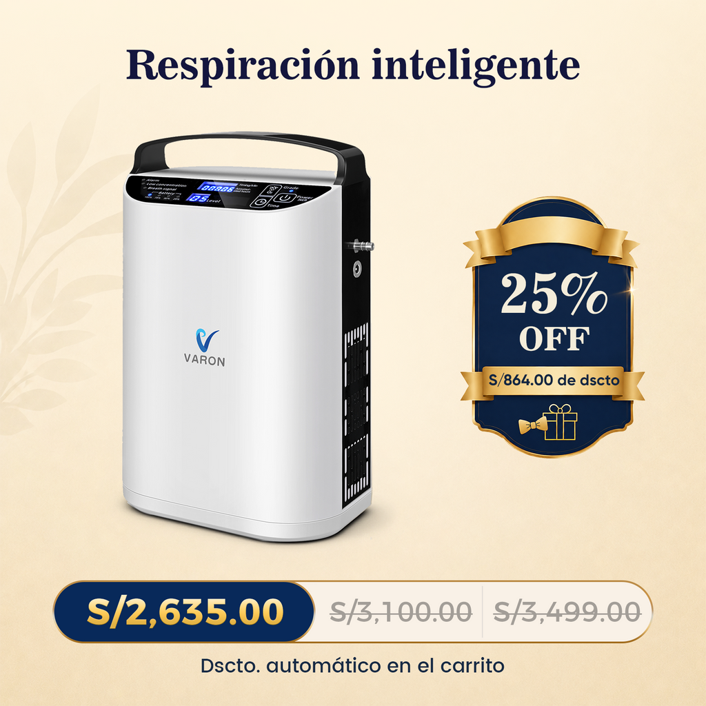 VARON VP-1 | Concentrador de oxígeno portátil de flujo pulsado  (1–5 niveles) para uso en casa y viaje CE