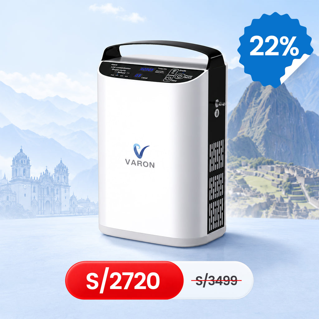 VARON VP-1 | Concentrador de oxígeno portátil de flujo pulsado  (1–5 niveles) para uso en casa y viaje CE