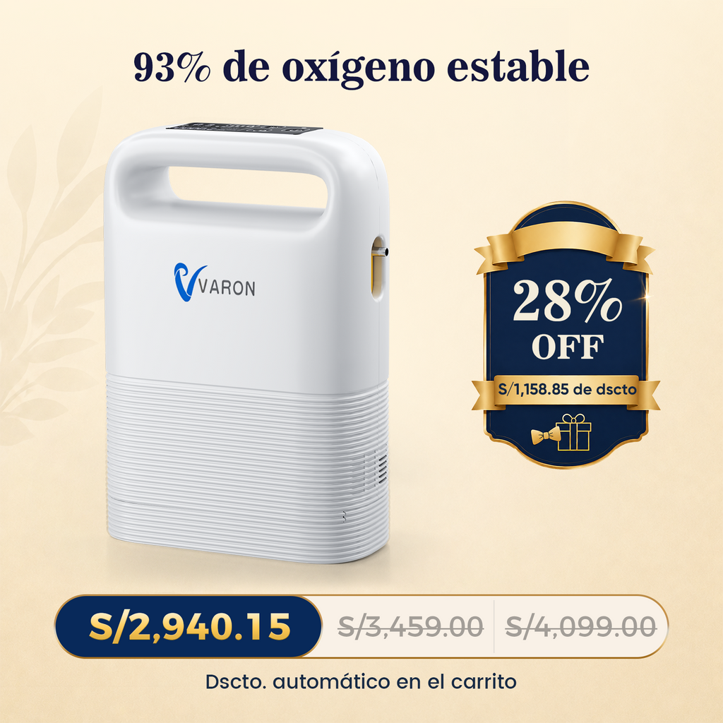 VARON VP-2 | Concentrador de oxígeno portátil  93% flujo pulsado 1–5 niveles CE
