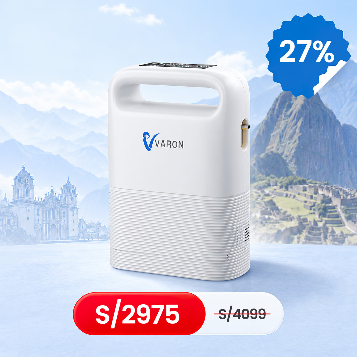 VARON VP-2 | Concentrador de oxígeno portátil  93% flujo pulsado 1–5 niveles CE