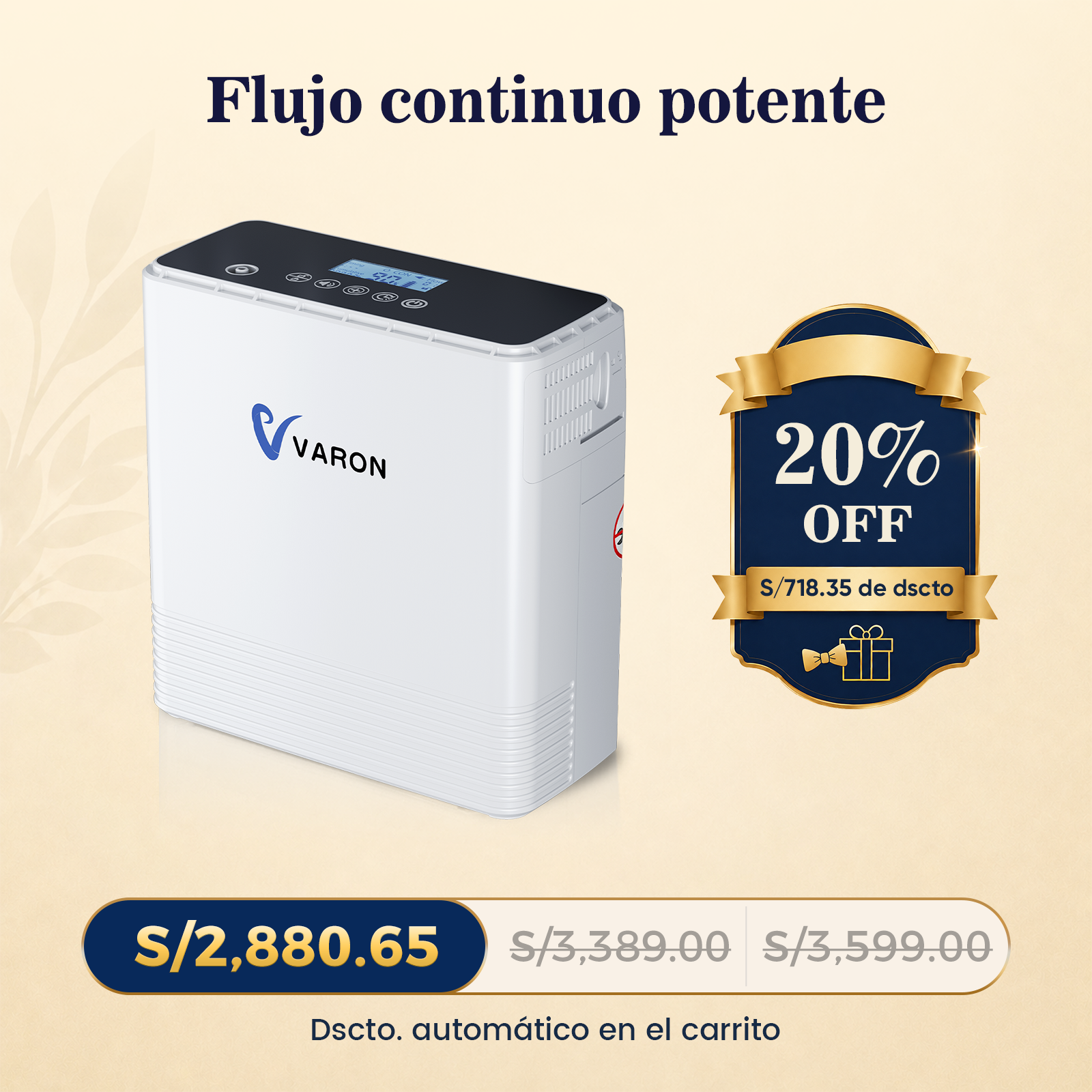 VARON VP-6 | Concentrador de oxígeno portátil de flujo continuo 1–6 L/min para uso diario CE