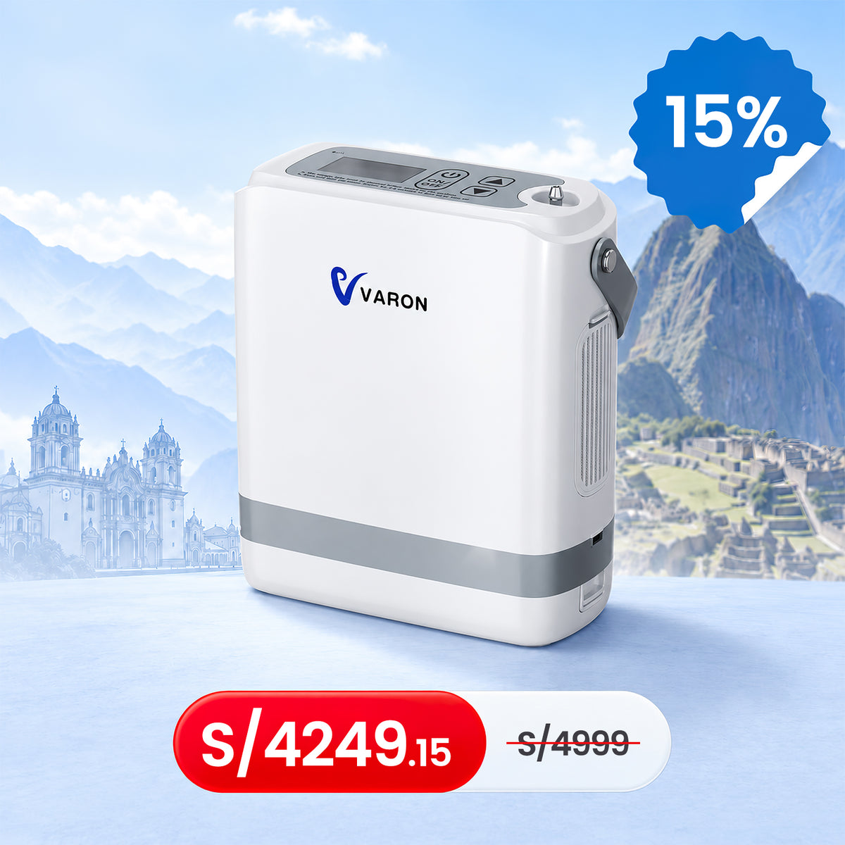 VARON VP-8G | Concentrador de Oxígeno Portátil flujo pulsado con 1–8 niveles ajustables CE