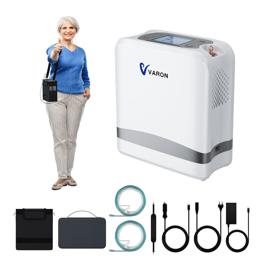 VARON VP-8 Lite Concentrador de Oxígeno Portátil 2 kg | Flujo por pulsos 1–7 | Uso doméstico y portátil