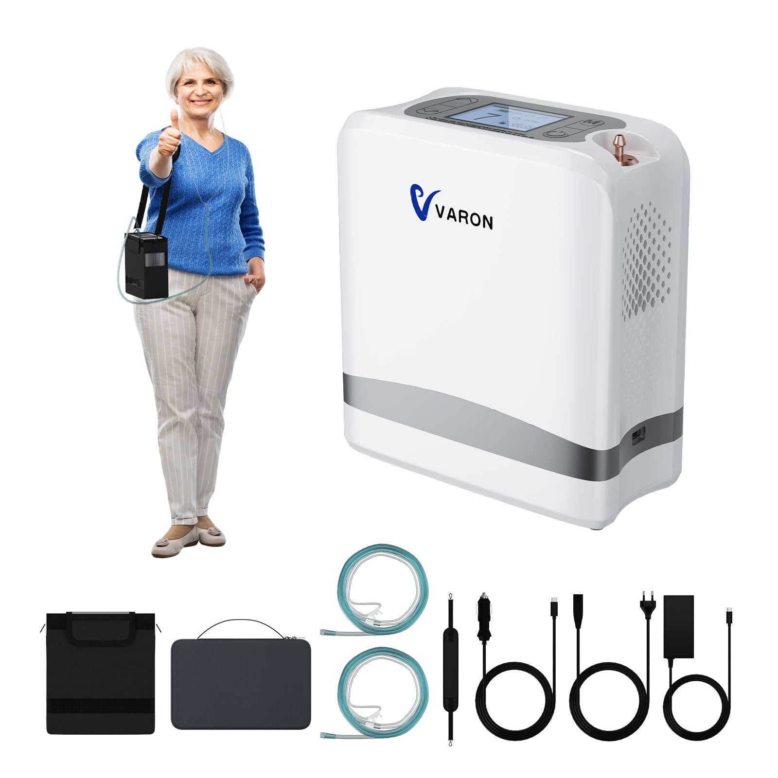 VARON VP-8 Lite Concentrador de Oxígeno Portátil 2 kg | Flujo por pulsos 1–7 | Uso doméstico y portátil